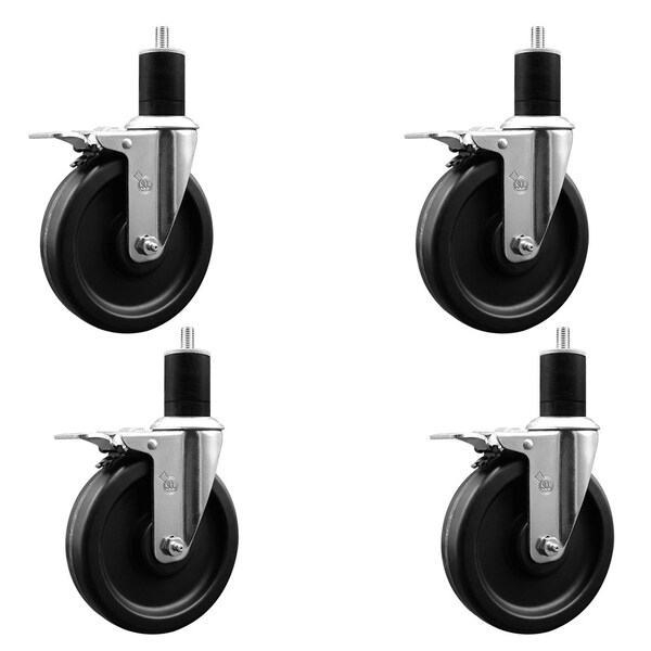 5'' Phenolic Swivel 1-3/4'' Expanding Stem Caster Set Total Lock Brake, 4PK